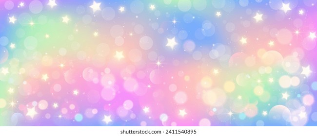 Pink unicorn sky with stars. Cute purple pastel background. Fantasy dreaming galaxy and magic wavy space with fairy light. Vector illustration.