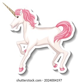 Pink unicorn standing pose on white background illustration