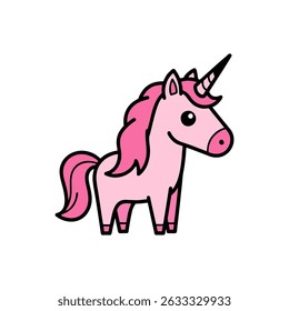 Pink unicorn vector illustration with white background