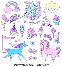 Pink and  unicorns with a purple  green mane  sweets.