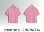 Pink unisex blank t-shirt stylish template sides, natural shape on invisible mannequin, for design mockup print, isolated.