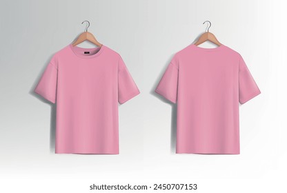 Pink unisex blank t-shirt stylish template sides, natural shape on invisible mannequin, for design mockup print, isolated.