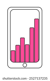 Gráfico de tendência ascendente rosa exibindo no smartphone