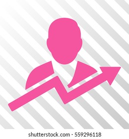 Pink User Trend interface icon. Vector pictograph style is a flat symbol on diagonally hatched transparent background.