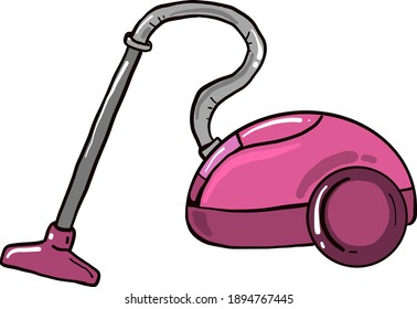 Pink vacuum cleaner, illustration, vector on white background