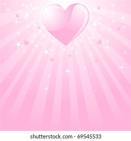 Pink Valentine background with heart, stars and stripes