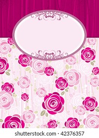 pink valentine background with roses,  vector illustration