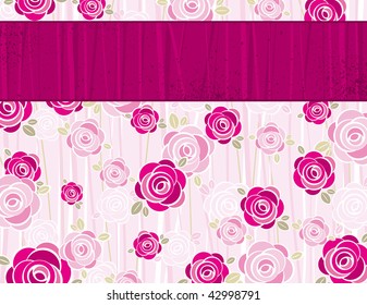 pink valentine background with  roses,  vector illustration
