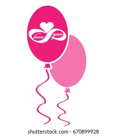 Pink valentine balloons with love icon isolated on white background. Vector illustration.