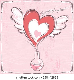 pink valentine card with heart,  vector