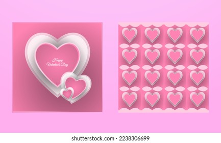 tarjeta de San Valentín rosa con corazones y patrón