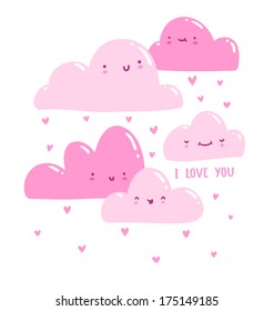 Pink valentine clouds raining hearts
