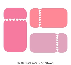 Cupones y entradas de San Valentín rosa con espacio de texto vacío, conjunto de Vector romántico. Vector romántico del día de San Valentín conjunto de Cupones rosados o boletos con espacio en blanco para el texto. Perfecto para promociones, ventas, Anuncios, invitaciones y diseños de marketing festivos.