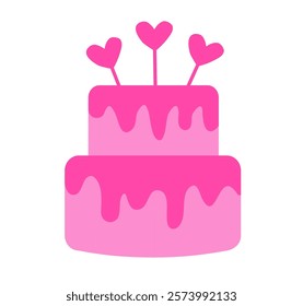 Pink Valentine Day Cake. Vector flat illustration.