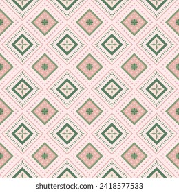 Pink Valentine geometric Aztec style. Mosaic on the tile.  African Moroccan pattern. Ethnic carpet. Majolica. Pink Valentine Tribal vector ornament. Pillow case textile. native design. ethnic pattern.