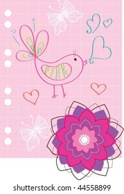 Pink Valentine greeting card, note paper