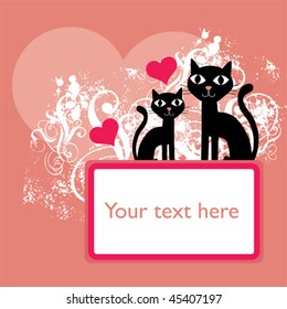 Pink Valentine grungy cats background with space for text