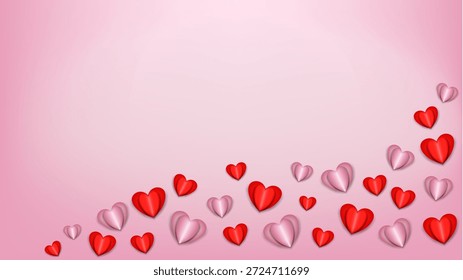 Fondo rosado del corazón de San Valentín con Formas de amor flotantes rojas y suaves