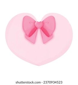 Pink Valentine heart with bow, for decoration invitation and greetings