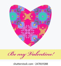 Pink Valentine heart, text   on a  white  background. Hand drawn.
