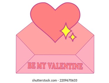pink valentine letter with a big heart in the opening. written be my valentine