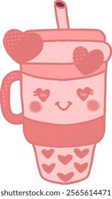 a pink valentine mug with a face vector illustration