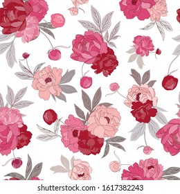 Pink Valentine Rose Seamless. Romantic Vector Pattern Illustration.