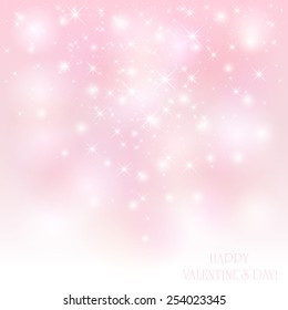 Pink Valentines background with shiny stars, illustration.