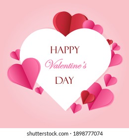 pink Valentine's day abstract background with cut paper heart. Vector illustration