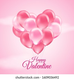 Pink Valentine's Day background with 3d realistic balloons on pink background