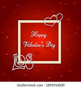 Pink Valentine's Day background with 3d hearts on red. Vector illustration. Cute love banner or greeting card. Place for text