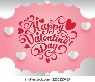 Pink Valentine's Day background with 3d hearts on white editable Free Vector Image