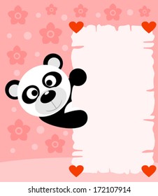 Pink Valentines day background card with panda