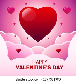 Pink Valentine's Day background with pink gradations added with stars, hearts and clouds. Vector illustrations, Posters, Banners, Decorations, etc.