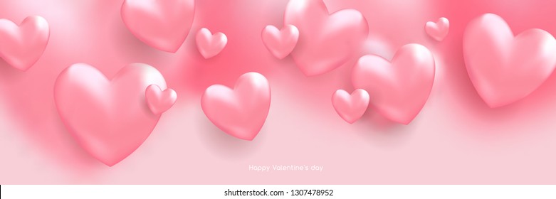 Pink Valentine's Day background Place for text, hearts on bright backdrop. Cute  love banner, greeting card, sale Valentine's day concept background. 