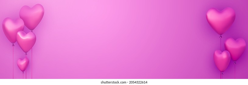 Pink Valentine's day banner with blurred hearts. Vector illustration.