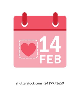 Icono rosado del calendario del Día de San Valentín. 14 de febrero Fecha Clip art Vector Ilustración