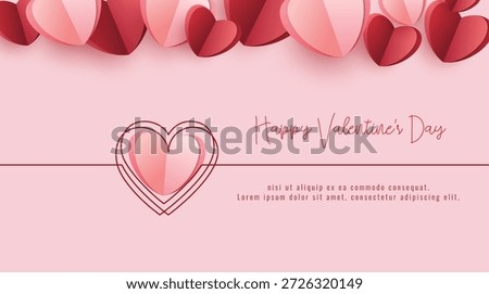 A pink Valentine's Day card with a double heart design and Happy Valentine's Day text surrounded by decorative hearts