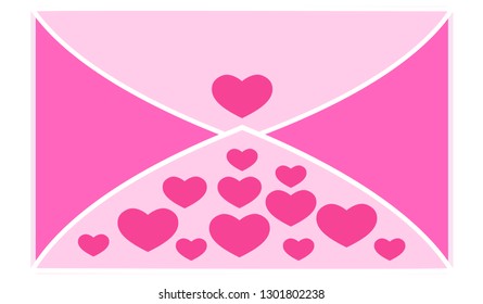 Pink Valentine's Day envelope with pink hearts. Vector illustration EPS 10.