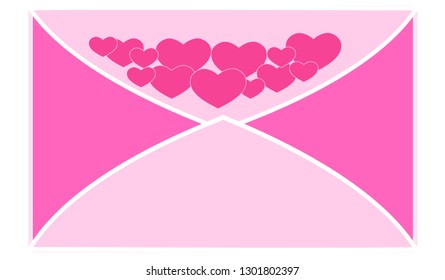 Pink Valentine's Day envelope with pink hearts. Vector illustration EPS 10.