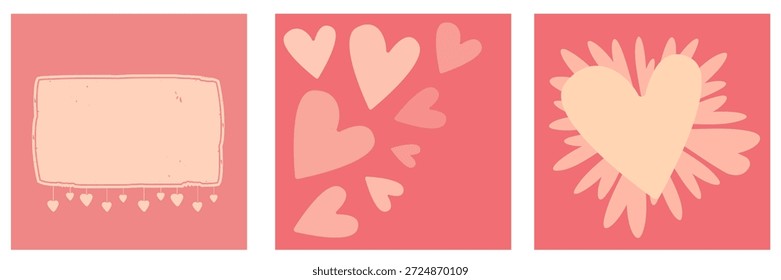 Rosa Valentinstag geometrische Hintergrundkollektion. Valentinstag-Poster, Social-Media-Post-Layout, Quiz-Hintergrund, quadratische Banner Design Template-Set