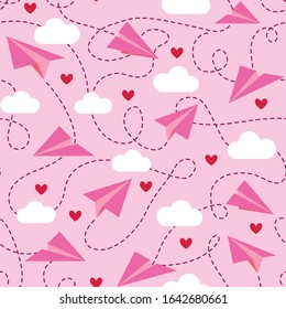 Pink Valentine's Day paper planes pattern