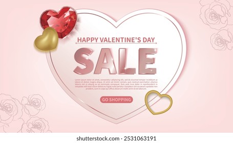 Pink Valentine's Day promotion, decorated with red heart jewelry and gold hearts