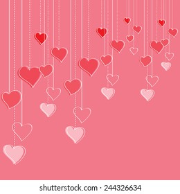 pink valentine`s day romantic template with hipster style hand drawn heart doodles