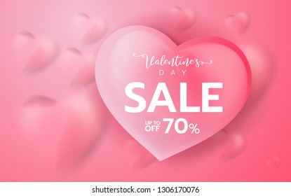 pink Valentines day sale background with Heart Shaped Balloons. Vector illustration.Wallpaper.flyers, invitation, posters, brochure, banners.