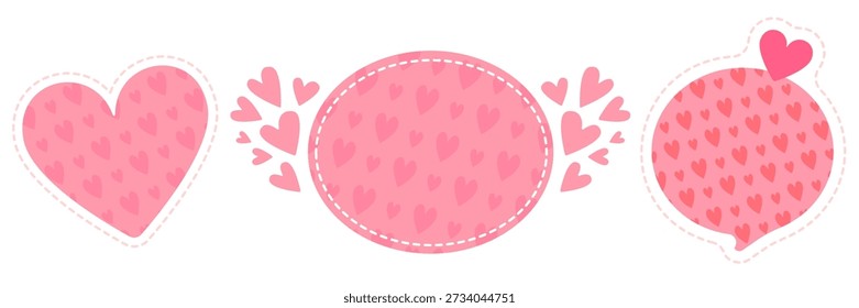 Pink Valentines dia balão de fala definido com corações. Coleção de banner do dia dos namorados, cartaz, layout de postagem de mídia social, pano de fundo de teste, conjunto de modelo de design de banner quadrado.