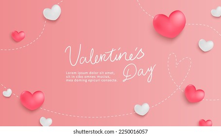 Pink valentine's day template with 3d hearts. 