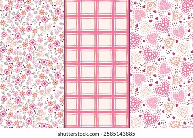 Pink Valentines Day wallpapers Floral Line Heart And Butterflies Pattern
