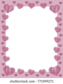 Pink Valentines Frame Border With Many Pink Hearts And Place For Greeting Card Text Wedding Brithday Or Love Vintage Style Vector