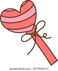 Pink Valentine's lollipop stick with heart doodle
